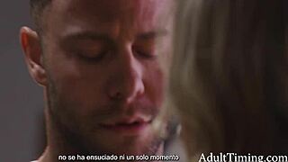 a classy european blonde influencer picks up a greasy mechanic in the garage with spanish subtitles