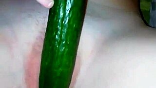 Russian teen's solo play with a refreshing cucumber