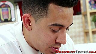 Dominated ethnic teen throated hard and fucked roughly with monster cock!