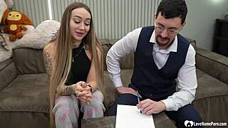 Blonde Amateur Tenant Fucks Tattooed Landlord in Cowgirl Riding to Pay Rent