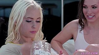 Adria Rae, Chloe Cherry, and Lily Love tribbing in threesome.