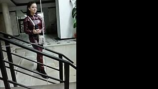 leather catsuit or pantyhose with miniskirt, femdom fetish vibes