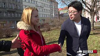 Hey, check out Rebeca Sharon getting a cumshot on her big ass in public!