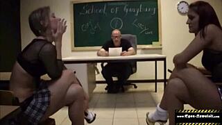 Teen gangbang at school with bukkake and banging the teacher 😏