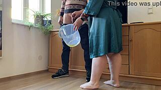 I can’t believe my stepmother-in-law pees with legs wide open in a bucket while I watch her hairy beaver.