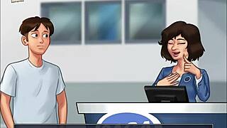 What secrets unfold in Summertime Saga 74 with this mysterious brunette anime star?