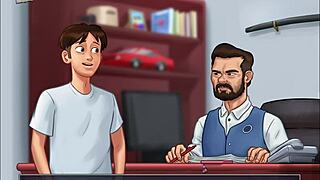 What secrets unfold in Summertime Saga 74 with this mysterious brunette anime star?