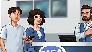 What secrets unfold in Summertime Saga 74 with this mysterious brunette anime star?