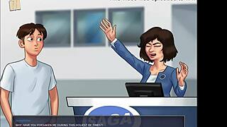 What secrets unfold in Summertime Saga 74 with this mysterious brunette anime star?