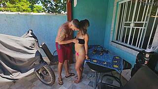 stepson visits dad but finds mom alone