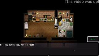 Cute girl slips in bathtub, huge tits bouncing, wet pussy exposed in harem game