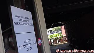 teen's wild handjob and blowjob on big black cock at gloryhole 😏💦