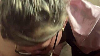 Blonde Blows Tattooed Dealer In Dark Alley Until Cum