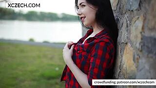 Heyy, this Czech girl flashing her tits is wild on xczech com! 😍