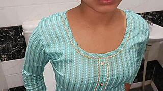 Hot young 18+ INDIAN STEP SISTER gets CAUGHT in BATHROOM while WATCHING PORN VIDEO with CLEAR HINDI AUDIO, close up stockings DOGGYSTYLE action.