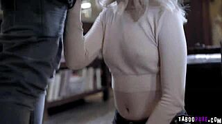 Hot blonde teen's pussy gets pounded spreadeagle on cozy couch