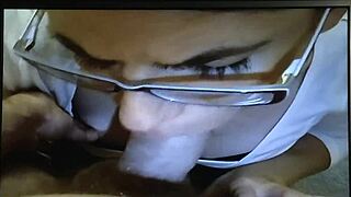 Best blowjob ever in the classroom with a bookworm nerd