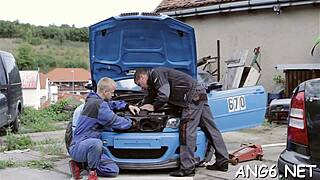 She pounds in doggy position while licking balls and sucking cock.