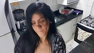 sensual lady in the kitchen masturbates with big tits 😍