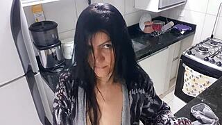 sensual lady in the kitchen masturbates with big tits 😍