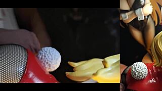 cumming on lucy bunny figures in this anime hentai