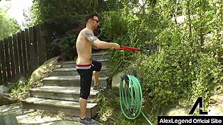 jodi taylor gets nailed by alex legend in the backyard garden