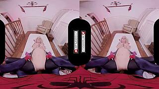 Spider Gwen in VR cosplay blows my mind with her mouth and pussy