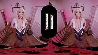 Spider Gwen in VR cosplay blows my mind with her mouth and pussy