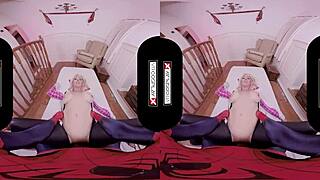 Spider Gwen in VR cosplay blows my mind with her mouth and pussy