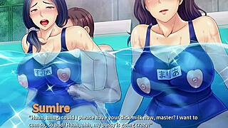 Notorious neighbor cums for wives in pool threesome