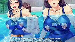 Notorious neighbor cums for wives in pool threesome