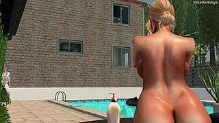 my neighbor and his stepmom relaxing at the pool