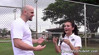 petite kharlie stone bends over to fuck huge cock of cupcake customer, rough and hairless