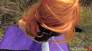 Kitty sucks stranger's dick passionately outdoors 😍