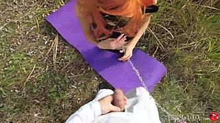 Kitty sucks stranger's dick passionately outdoors 😍