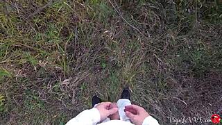 Kitty sucks stranger's dick passionately outdoors 😍