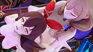 Lisa dominates Amber in futa Genshin Impact anal scene