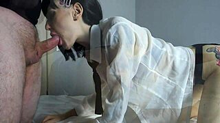 shy kobeni gets fucked bent over and cums on face