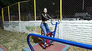 visiting my colombian neighbor at the park, she loves watching me workout