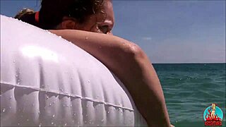 Me, my husband, and my unicorn getting wild on a public beach