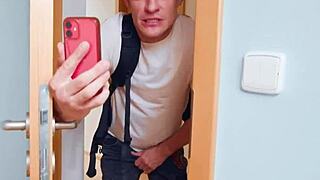 Cute 18yo Teen with Small Tits Masturbates While Step Brother Spies on Her Narrow Ass