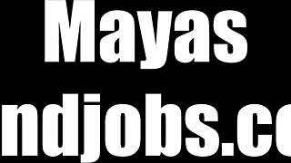 Maya teases with swinging boobs before huge cumshot on cock