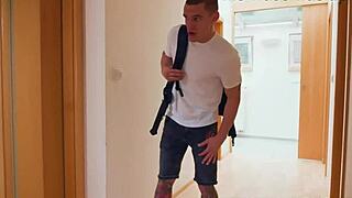 Cute 18yo Teen with Small Tits Masturbates While Step Brother Spies on Her Narrow Ass