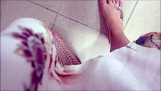 beautiful redhead tries sandals, flashes sexy feet