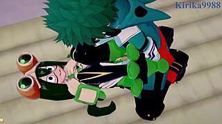 Tsuyu Asui and Mt Lady engage in intense sex with Izuku Midoriya in this My Hero Academia hentai scene