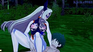 Tsuyu Asui and Mt Lady engage in intense sex with Izuku Midoriya in this My Hero Academia hentai scene