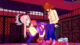 Miyamoto Musashi and Semiramis in Wild Futanari Sex with Ritsuka Fujimaru