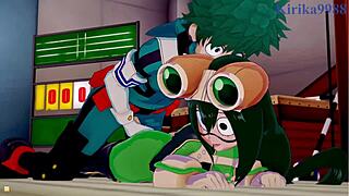 Tsuyu Asui and Mt Lady engage in intense sex with Izuku Midoriya in this My Hero Academia hentai scene