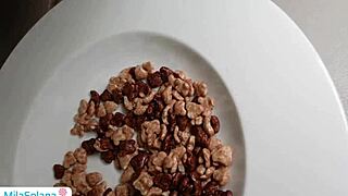 busty step sister gets cum on cereal and eats it in pov