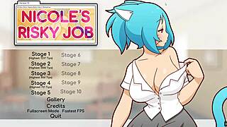 Nicole Feels Intense Arousal In The Hentai Game, Masturbating While Gazing At Her Exposed Big Tits